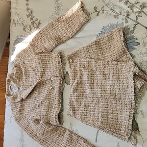 Zara Beige Tweed Jacket and Skirt Set